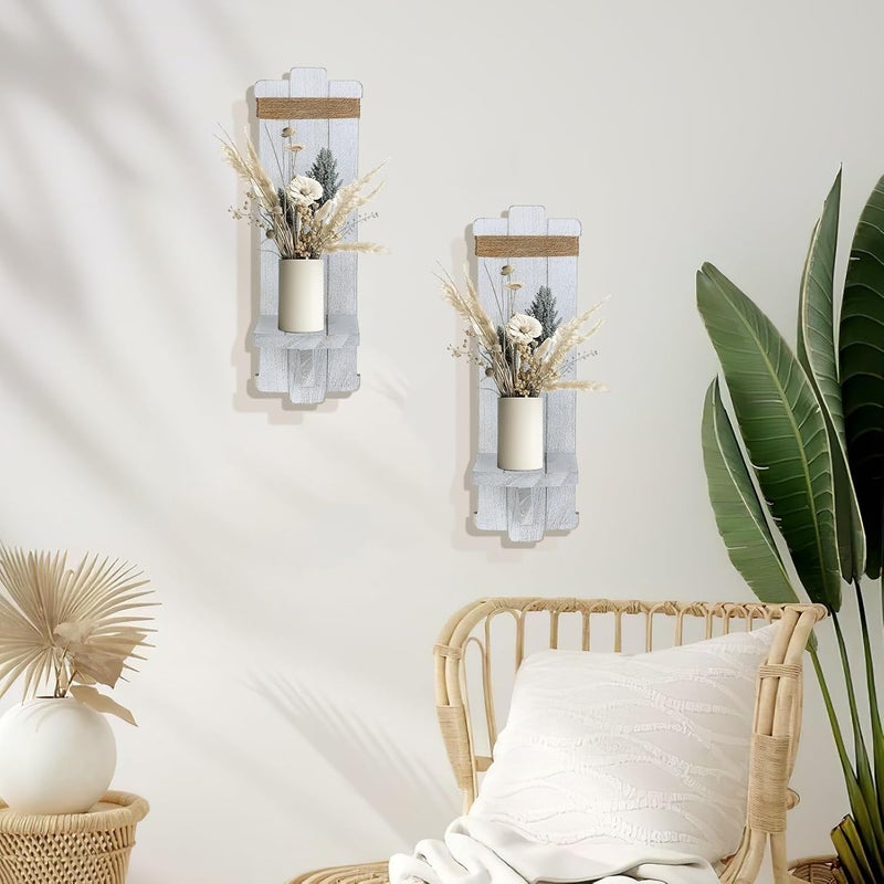 Alphatool Well-engineered versatile build 2 PCS Farmhouse Wall Hanging Candle Sconces - Nordic Style Handmade Wooden Wall-Mount Candle Holders Rustic Hanging Wall Sconces for Bedroom Living Room Kitchen Bathroom, White, grey, black Durability enhanced - Image 4