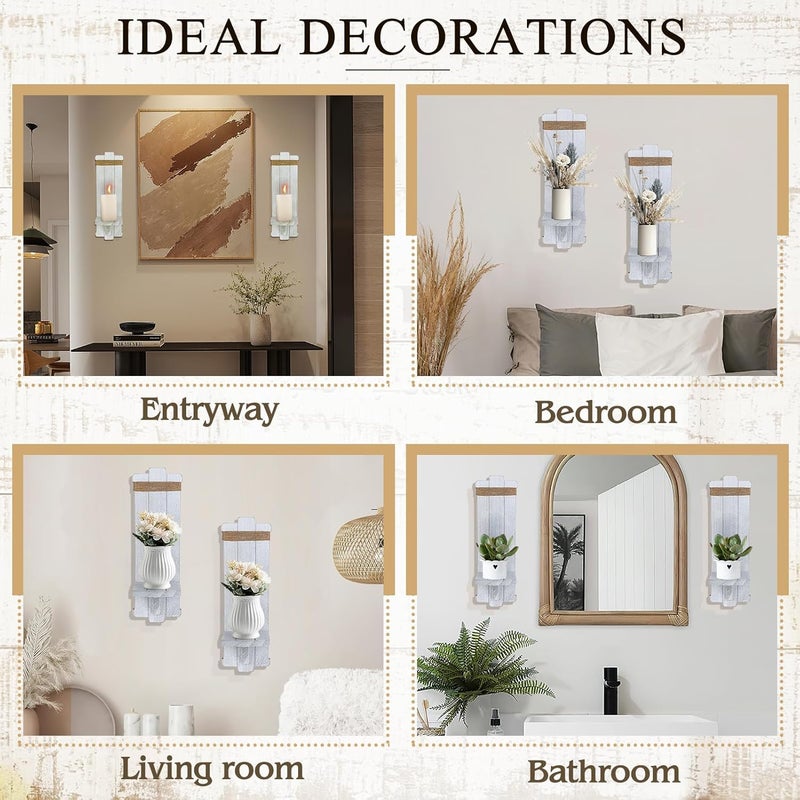 Alphatool Well-engineered versatile build 2 PCS Farmhouse Wall Hanging Candle Sconces - Nordic Style Handmade Wooden Wall-Mount Candle Holders Rustic Hanging Wall Sconces for Bedroom Living Room Kitchen Bathroom, White, grey, black Durability enhanced - Image 5
