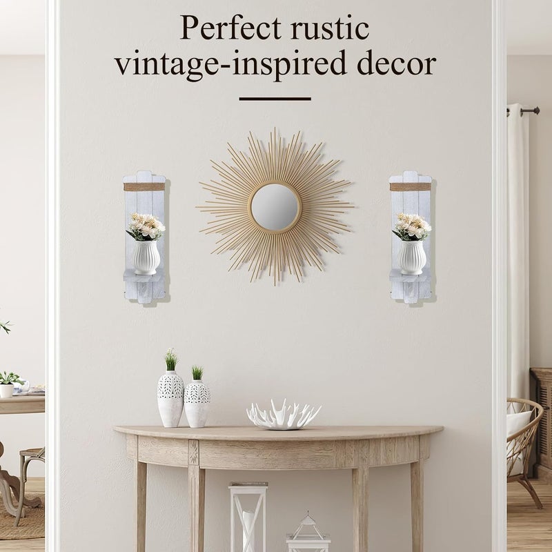 Alphatool Well-engineered versatile build 2 PCS Farmhouse Wall Hanging Candle Sconces - Nordic Style Handmade Wooden Wall-Mount Candle Holders Rustic Hanging Wall Sconces for Bedroom Living Room Kitchen Bathroom, White, grey, black Durability enhanced - Image 2