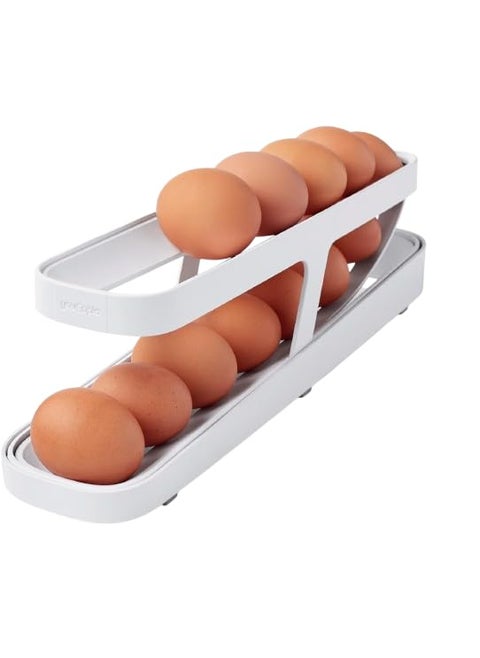 BONDIFY Egg Dispenser Holder Plastic Automatic Rolling SpaceSaving Rolling Egg1214 Egg Tray Storage Double Layer White Pack of 1