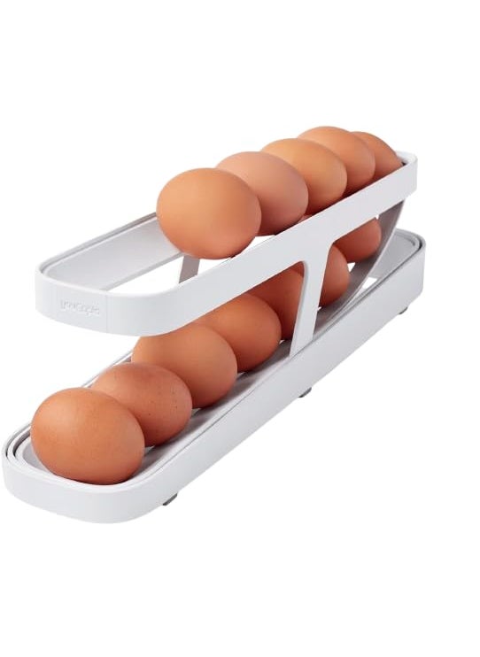 Generic BONDIFY Egg Dispenser Holder Plastic Automatic Rolling SpaceSaving Rolling Egg1214 Egg Tray Storage Double Layer White Pack of 1  - Image 1