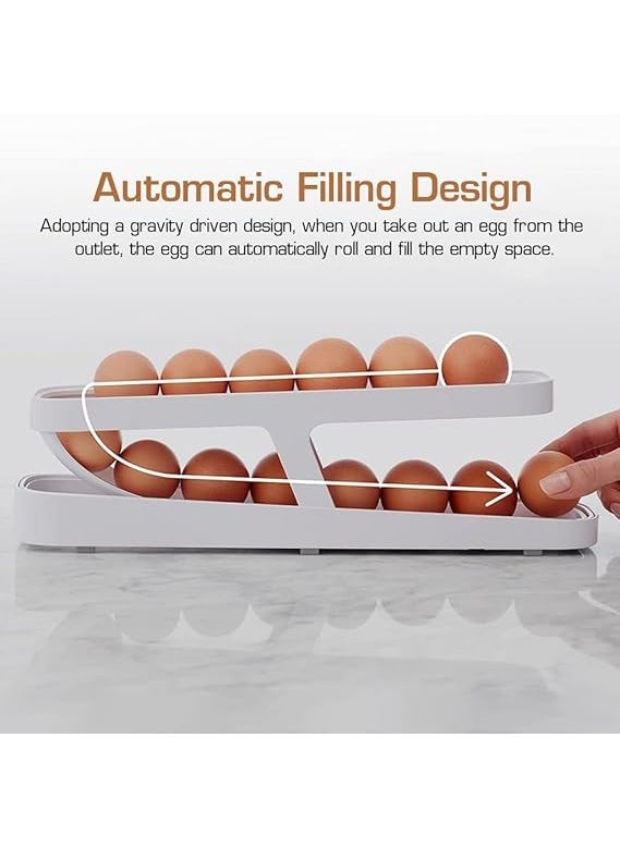 Generic BONDIFY Egg Dispenser Holder Plastic Automatic Rolling SpaceSaving Rolling Egg1214 Egg Tray Storage Double Layer White Pack of 1  - Image 3