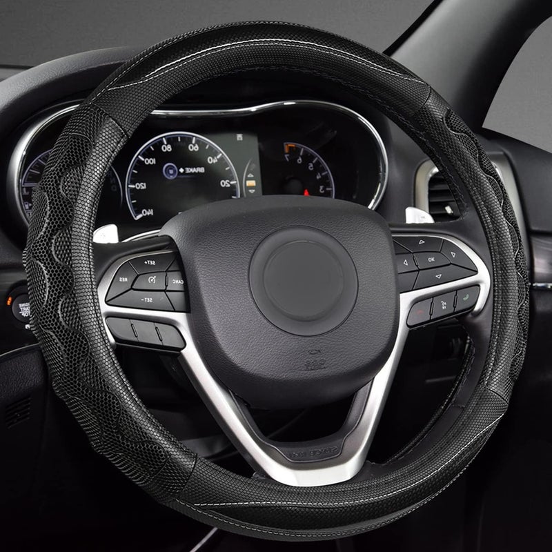 GIANT PANDA Steering Wheel Cover for Jeep Wrangler, Car Steering Wheel Cover for Jeep Grand Cherokee and Cherokee - Black - Image 1