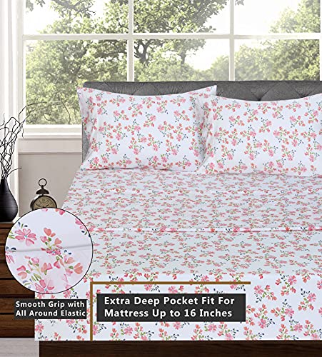 RUVANTI 100% Cotton Sheets Queen Size Set, 4 Pieces, Soft & Breathable Percale Weave Bedding, Deep Pocket 16", Hotel Standard, Crisp Cool Feeling, Durable, Perfect Floral Bed Sheet, Bloomex - Image 3