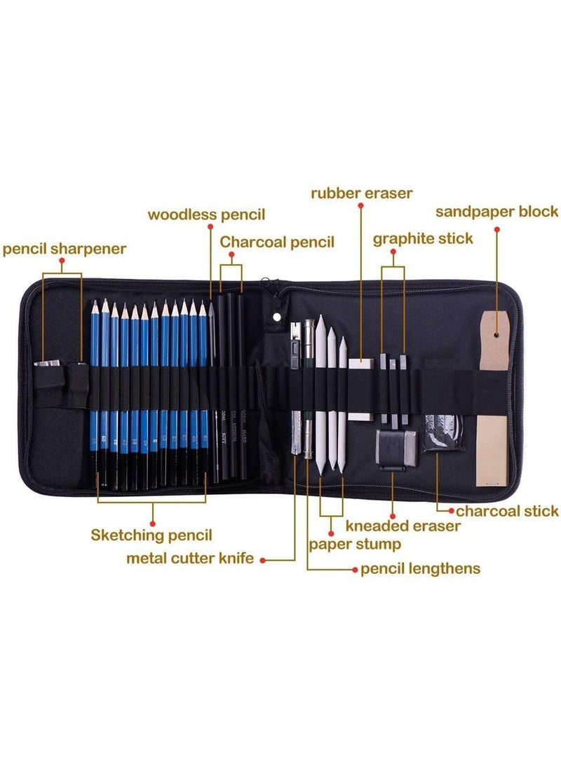 32pcs المهنية الرسم الرصاص ومجموعة الرسم ، مجموعة الفنان الكاملة مع أقلام الجرافيت ، عصا الفحم ، ممحات ، حادة ، حالة تخزين للبالغين ، المراهقين ، الطلاب المبتدئين - Image 2