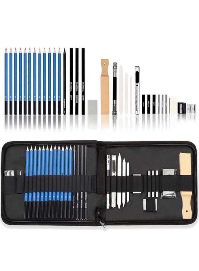 32pcs المهنية الرسم الرصاص ومجموعة الرسم ، مجموعة الفنان الكاملة مع أقلام الجرافيت ، عصا الفحم ، ممحات ، حادة ، حالة تخزين للبالغين ، المراهقين ، الطلاب المبتدئين - Image 1