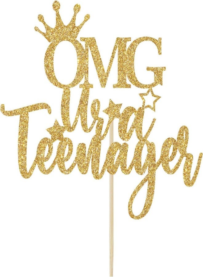 TrifleArte OMG UR A Teenager Birthday Decorations Set | Gold Glitter Banner with Cake Topper | 13th Birthday Party Supplies for Boys & Girls | DIY Garland & Cake Decoration - Image 4