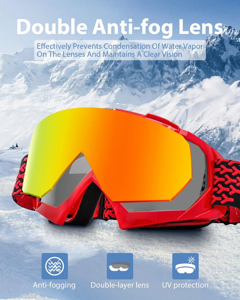 BATFOX نظارات BATFOX الثلجية للرجال والنساء والأطفال، مضادة للضباب، نظارات تزلج فوق النظارات، حماية 100% من الأشعة فوق البنفسجية للتزلج على الثلج والتزلج - Image 3