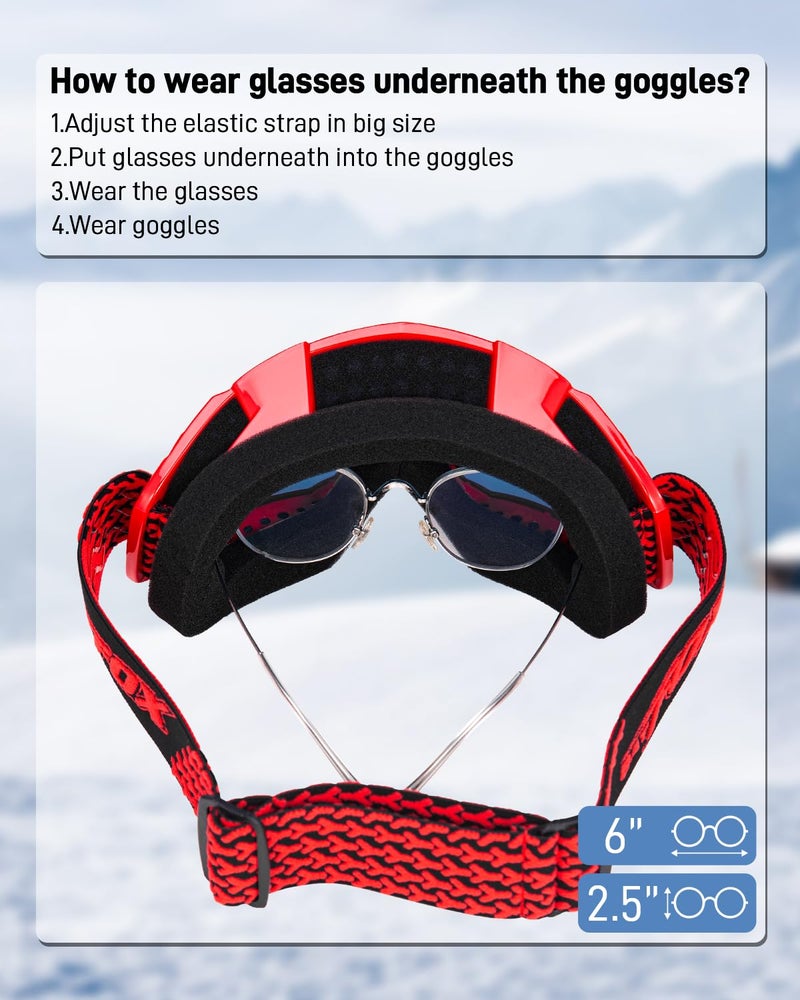 BATFOX نظارات BATFOX الثلجية للرجال والنساء والأطفال، مضادة للضباب، نظارات تزلج فوق النظارات، حماية 100% من الأشعة فوق البنفسجية للتزلج على الثلج والتزلج - Image 4