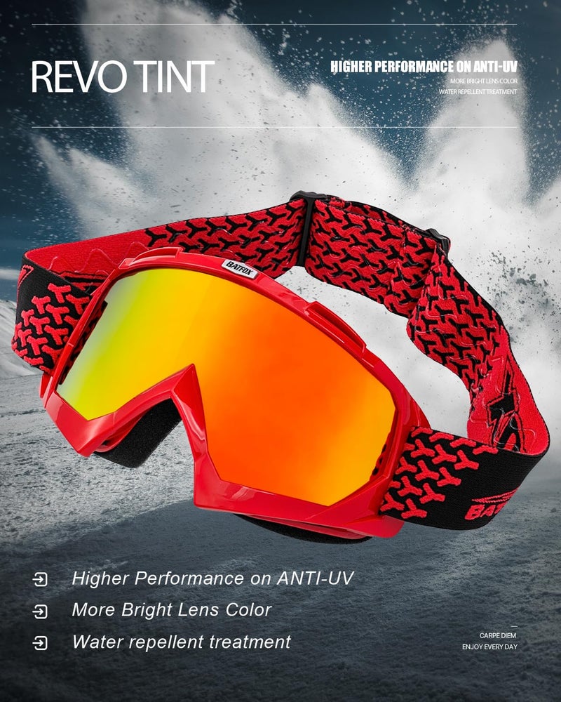 BATFOX نظارات BATFOX الثلجية للرجال والنساء والأطفال، مضادة للضباب، نظارات تزلج فوق النظارات، حماية 100% من الأشعة فوق البنفسجية للتزلج على الثلج والتزلج - Image 2