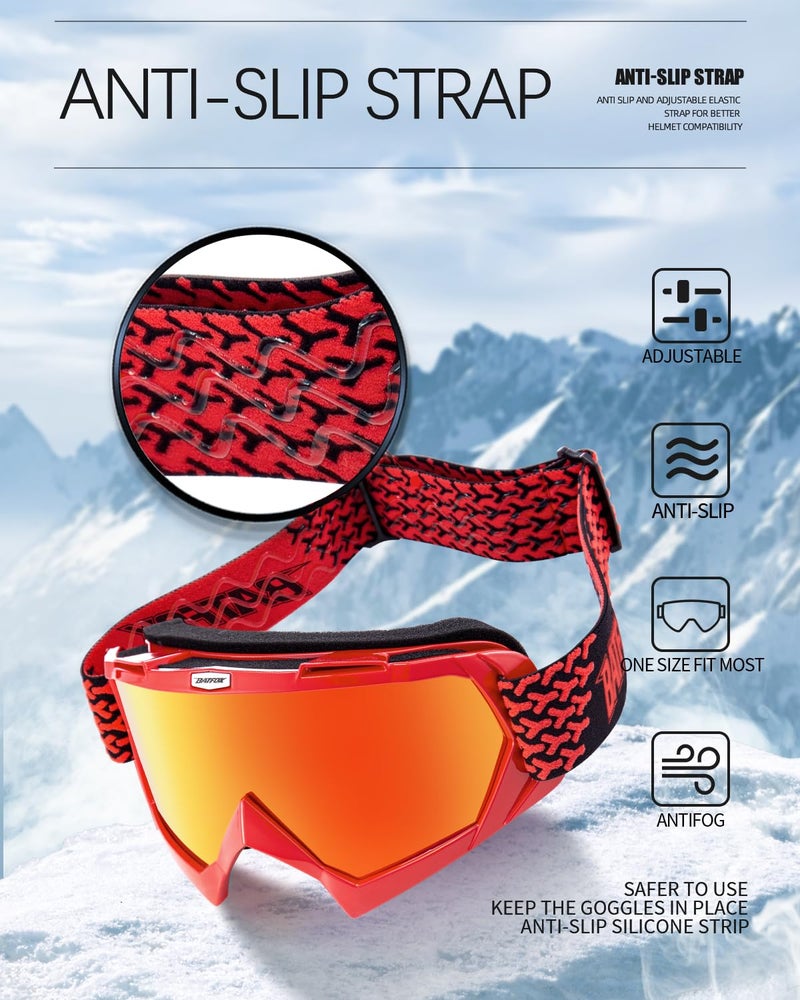 BATFOX نظارات BATFOX الثلجية للرجال والنساء والأطفال، مضادة للضباب، نظارات تزلج فوق النظارات، حماية 100% من الأشعة فوق البنفسجية للتزلج على الثلج والتزلج - Image 5