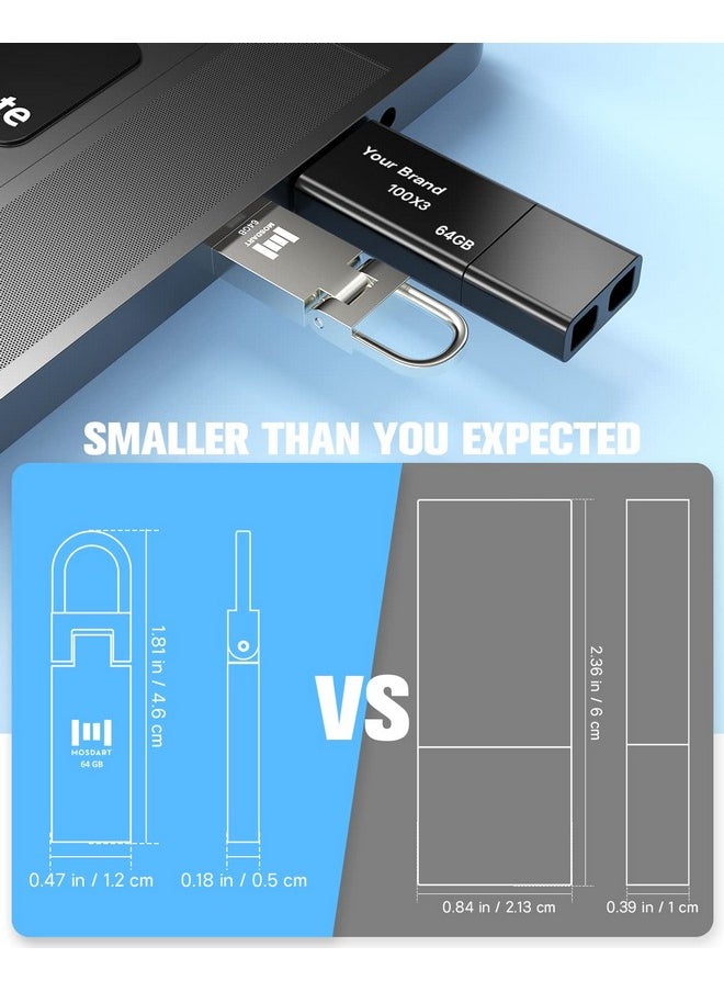 mosDART 64Gb 5 Pack Usb 2.0 Waterproof Metal Flash Drive With Keychain 64 Gb Exfat Thumb Drives Portable Multipack Jump Drive Memory Stick For Storage And Backup Silver  - Image 2