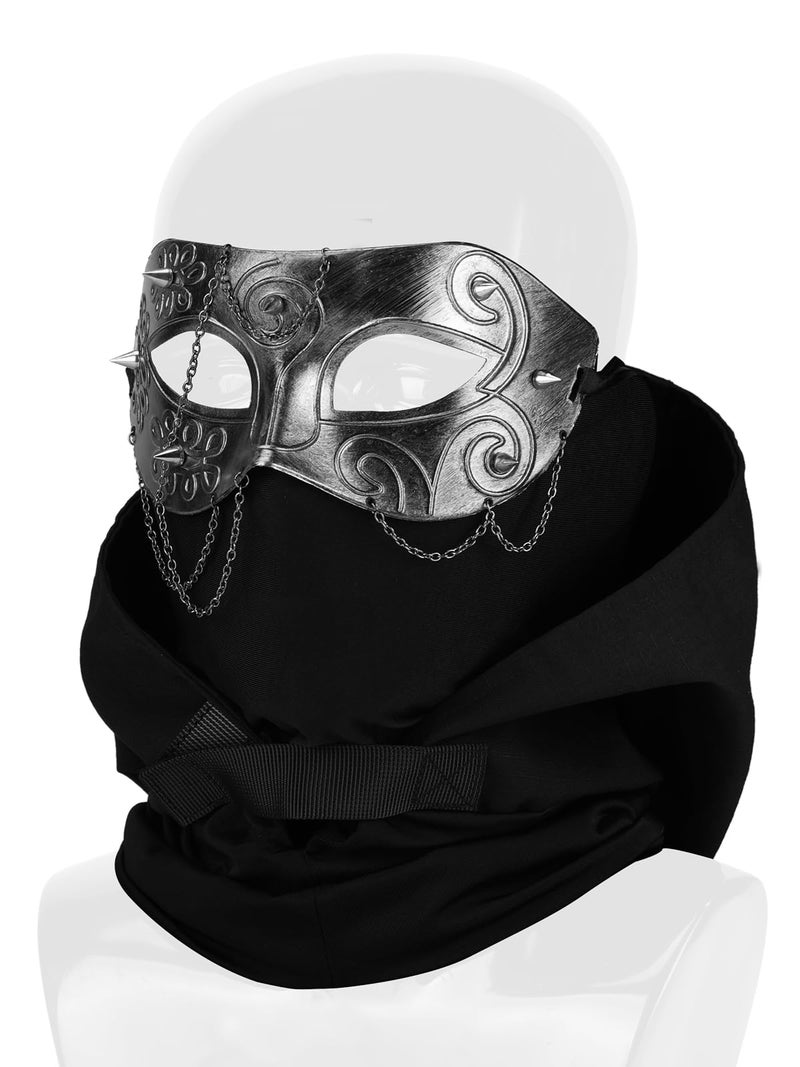 Guayma Steampunk Oni Masquerade Mask for Men/Women Halloween Mardi Gras Venetian Costume Party Prom Ball,Silver - Image 2