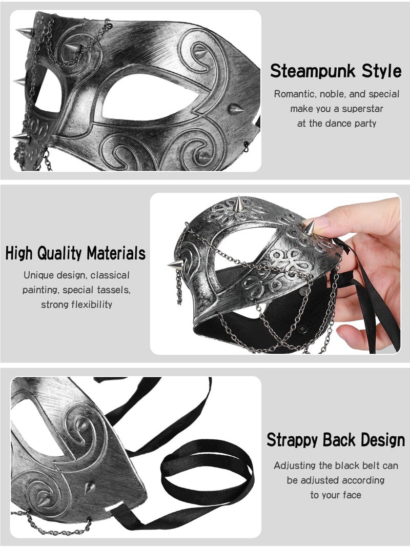 Guayma Steampunk Oni Masquerade Mask for Men/Women Halloween Mardi Gras Venetian Costume Party Prom Ball,Silver - Image 3
