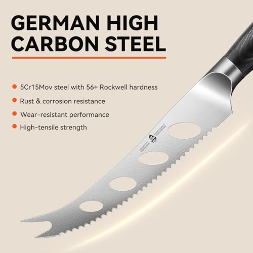 TUO Cheese Slicer Knife, 5" Serrated Tomato Knife, with Forked Tip & Non-Stick Blade, High Carbon German Steel, Ergonomic Handle with Gift Box, Falcon Series - Image 3