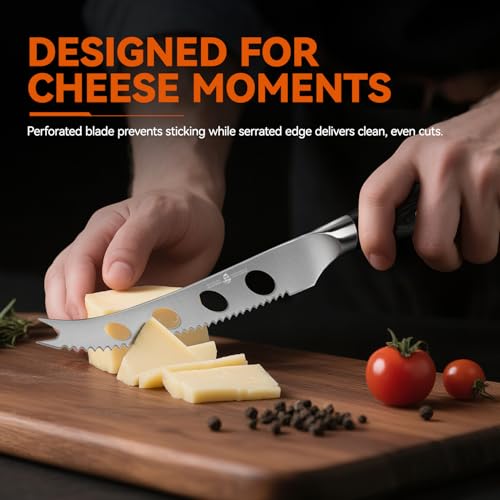 TUO Cheese Slicer Knife, 5" Serrated Tomato Knife, with Forked Tip & Non-Stick Blade, High Carbon German Steel, Ergonomic Handle with Gift Box, Falcon Series - Image 2