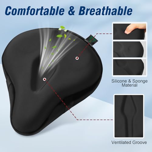 Zacro Bike Seat Cushion - Gel Padded Bike Seat Cover for Men Women Comfort, Extra Soft Exercise Bicycle Seat Compatible with Peloton, Outdoor & Indoor Bike Saddles(Large, Black) - Image 3