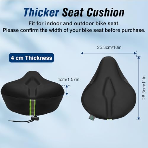 Zacro Bike Seat Cushion - Gel Padded Bike Seat Cover for Men Women Comfort, Extra Soft Exercise Bicycle Seat Compatible with Peloton, Outdoor & Indoor Bike Saddles(Large, Black) - Image 2