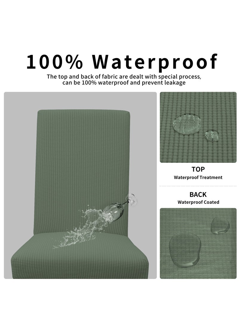 Easy-Going Easy-Going 100% Waterproof Dining Room Chair Cover Set of 4  Stretch Jacquard Parson Chair Slipcover Removable Washable Chair Protector for Home  Restaurant  Banquet (XLarge  Grayish Green)  - Image 3
