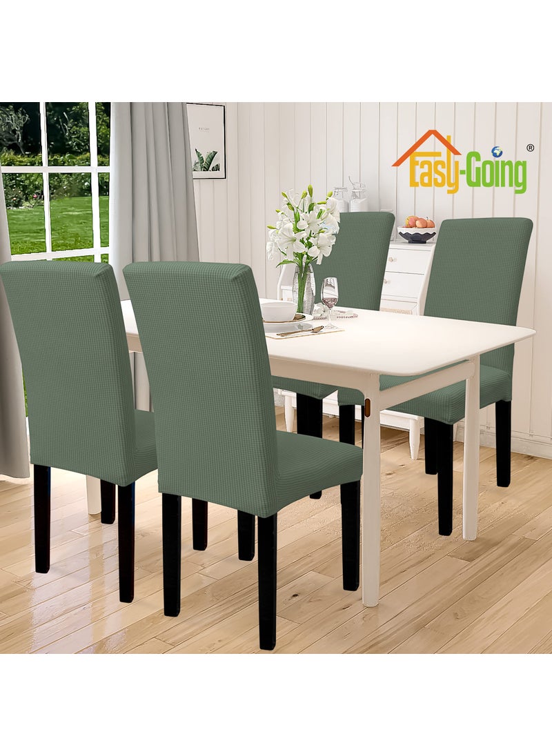 Easy-Going Easy-Going 100% Waterproof Dining Room Chair Cover Set of 4  Stretch Jacquard Parson Chair Slipcover Removable Washable Chair Protector for Home  Restaurant  Banquet (XLarge  Grayish Green)  - Image 2