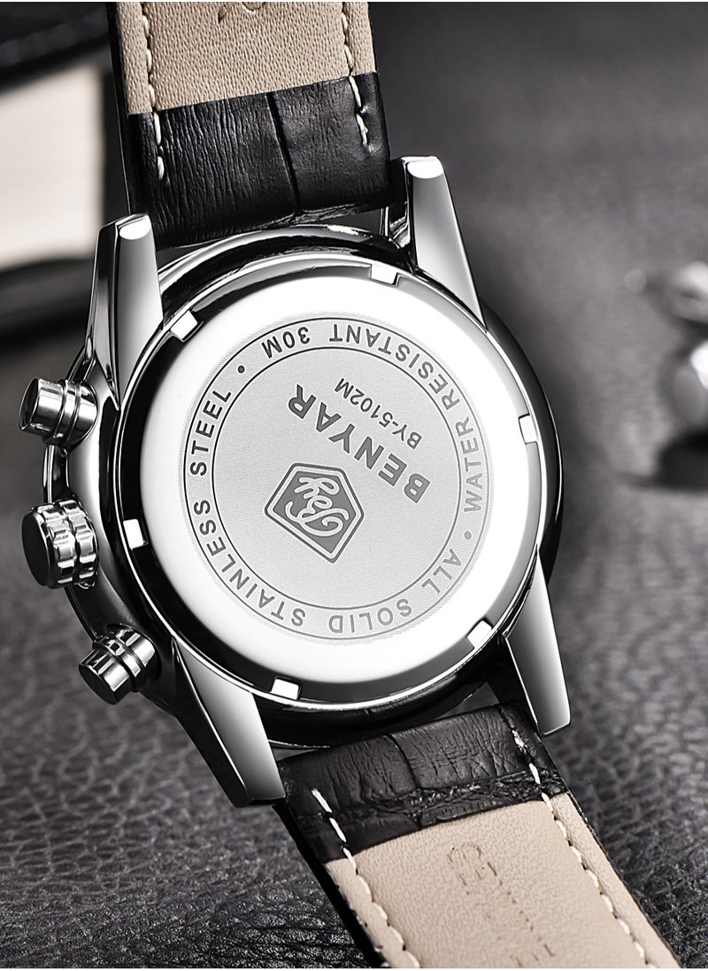 BENYAR - BENYAR Mens Watches Quartz Chronograph Business Luxury Brand Waterproof Wristwatches Fashion Back Leather Watches for Men - Image 1