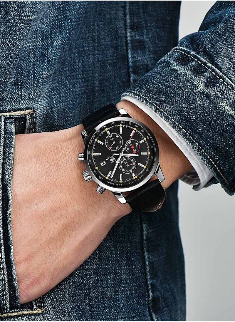 BENYAR - BENYAR Mens Watches Quartz Chronograph Business Luxury Brand Waterproof Wristwatches Fashion Back Leather Watches for Men - Image 1