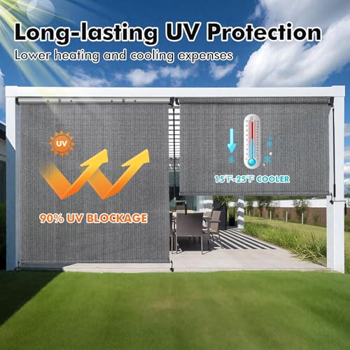 Artpuch Patio Shades Roll Up Outdoor Roller Shade 10Wx8H Cordless Exterior Roller Blinds Cloth for Porch Pergola Gazebo Gray - Image 3