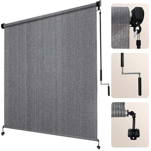 Artpuch Patio Shades Roll Up Outdoor Roller Shade 10Wx8H Cordless Exterior Roller Blinds Cloth for Porch Pergola Gazebo Gray - Image 1