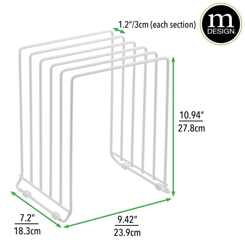 mDesign X-Large Steel Storage Tray Organizer Rack for Kitchen Cabinet - Divided Holder with 5 Slots for Skillets, Frying Pan, Pot Lids, Cutting Board, Baking Sheets - Concerto Collection - White - Image 3
