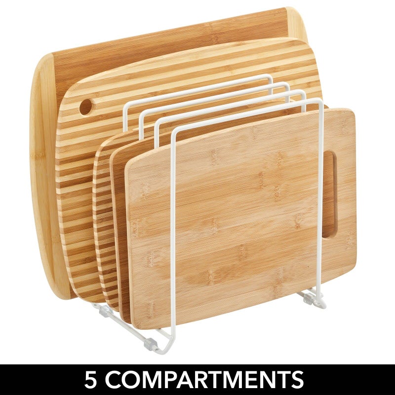 mDesign X-Large Steel Storage Tray Organizer Rack for Kitchen Cabinet - Divided Holder with 5 Slots for Skillets, Frying Pan, Pot Lids, Cutting Board, Baking Sheets - Concerto Collection - White - Image 4