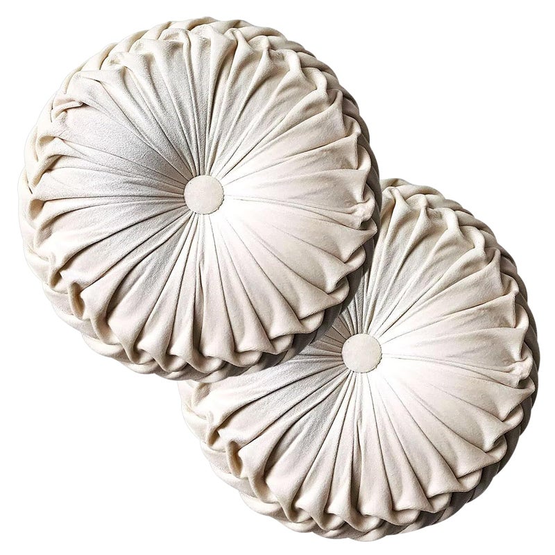 Teieas 2 Pcs Round Throw Pillows Decorative Pumpkin Velvet Boho Pleated Bed Pillows Back Support for Couch Chair Dorm Car 1496 Beige - Image 2