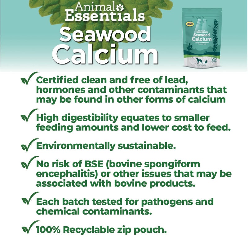 Animal Essentials Sea-Cal - Pure Seaweed Calcium Powder for Dogs with Magnesium, Joint Supplement for Dogs & Cats for Healthy Bones & Teeth, Joint Health, Vegan Icelandic Seaweed Calcium - 12 oz - Image 2