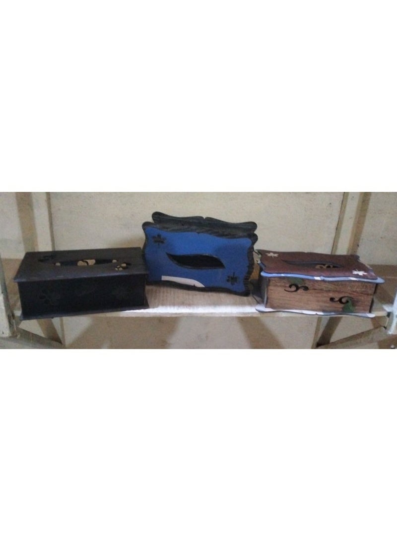 Decorative Wooden Tissue Box Holder Available in 3 Different Designs and Colors (Black, Blue, Brown) Ideal for Office Car and Home Use Single Piece Tissue Dispenser Case - Image 4