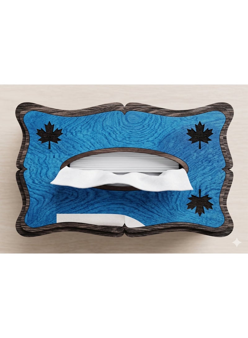 Decorative Wooden Tissue Box Holder Available in 3 Different Designs and Colors (Black, Blue, Brown) Ideal for Office Car and Home Use Single Piece Tissue Dispenser Case - Image 2