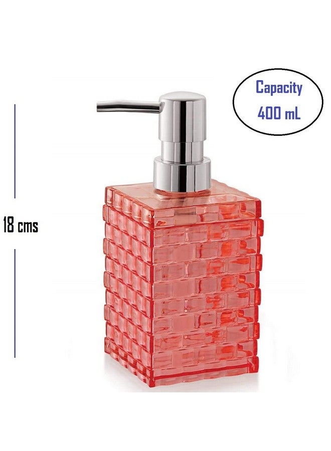 Nimbose® Empty Handwash Pump Bottle, Cuboid Shaped Acrylic Liquid Soap & Handwash Dispenser Bottle for Kitchen & Bathrooms (Capacity:400 mL, Qty:1, Reddish Pink Color) - Image 2