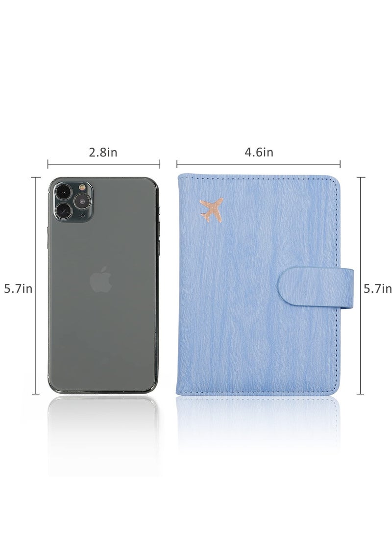 كاست ويف حامل جواز السفر، فتحات بطاقة حامل جواز السفر، حقيبة تخزين شهادات الطائرات الإبداعية، غطاء جواز سفر لطيف للنساء والرجال، محفظة سفر مقاومة للماء مانعة لتقنية تحديد الهوية بموجات الراديو (خشب أزرق) - Image 5