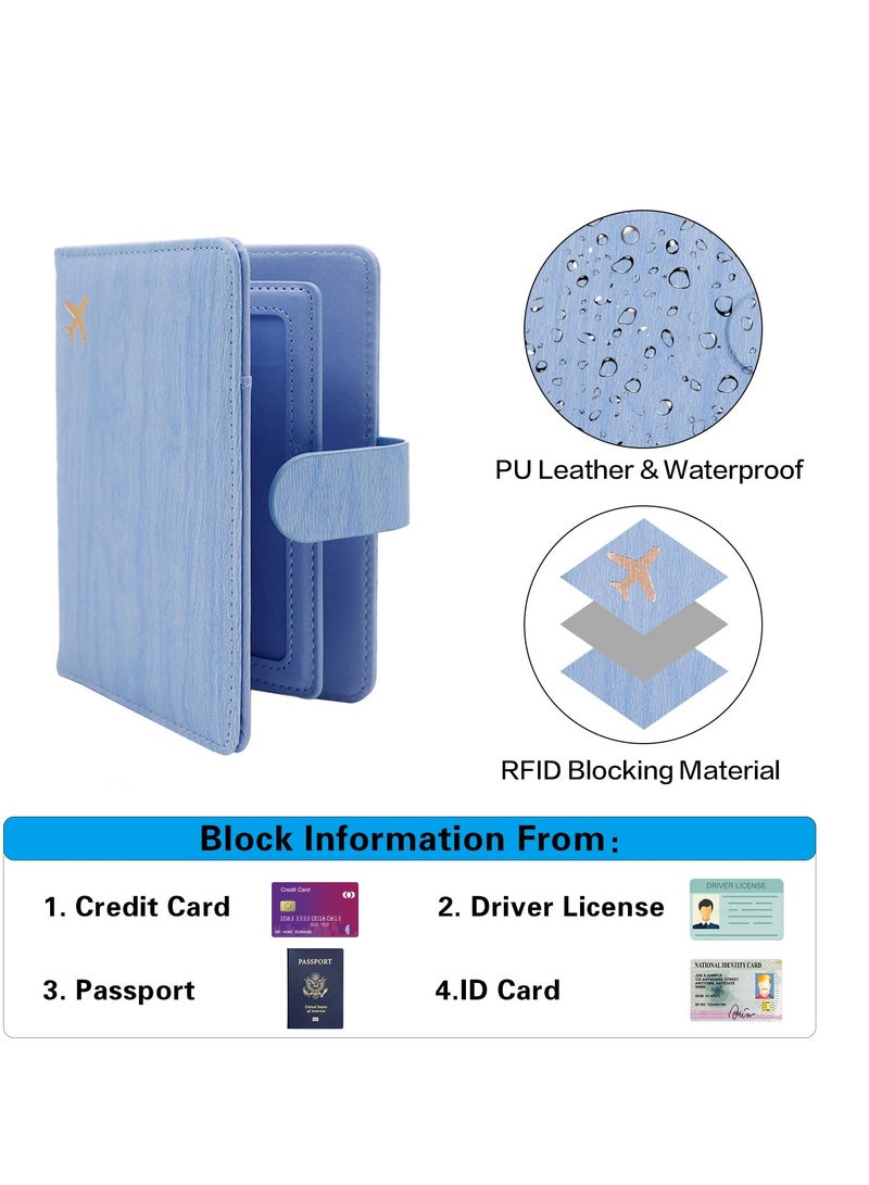 كاست ويف حامل جواز السفر، فتحات بطاقة حامل جواز السفر، حقيبة تخزين شهادات الطائرات الإبداعية، غطاء جواز سفر لطيف للنساء والرجال، محفظة سفر مقاومة للماء مانعة لتقنية تحديد الهوية بموجات الراديو (خشب أزرق) - Image 4
