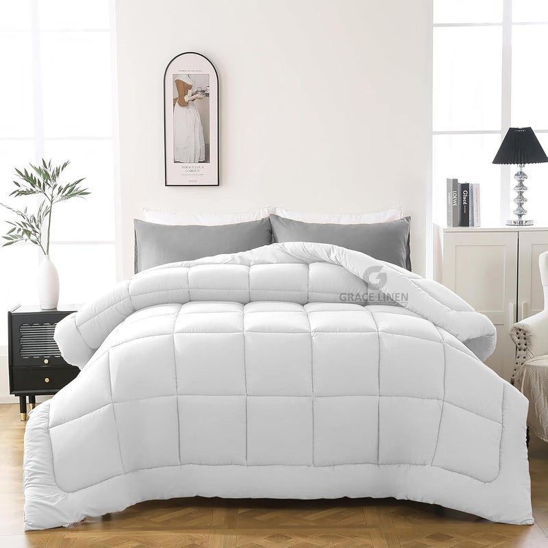 Grace Linen 600 GSM Heavy Winter Comforter King Size 92X106 Microfiber Super Soft Fluffy for Winter Blanket ComforterRajaiDuvet King Size White Color