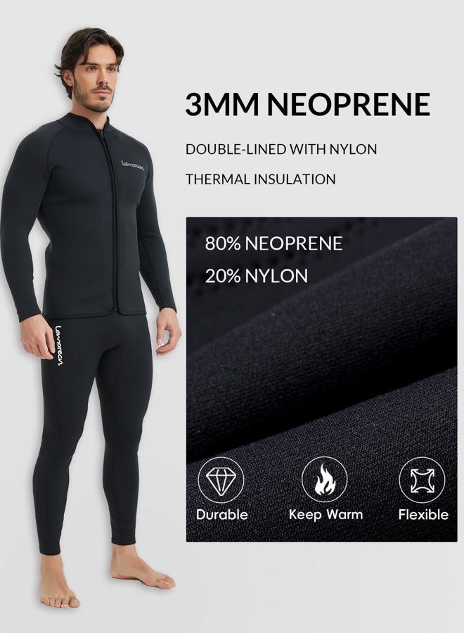 Lemorecn Adult's 3mm Wetsuits Jacket Long Sleeve Neoprene Wetsuits Top (2031black-2XL) - Image 2