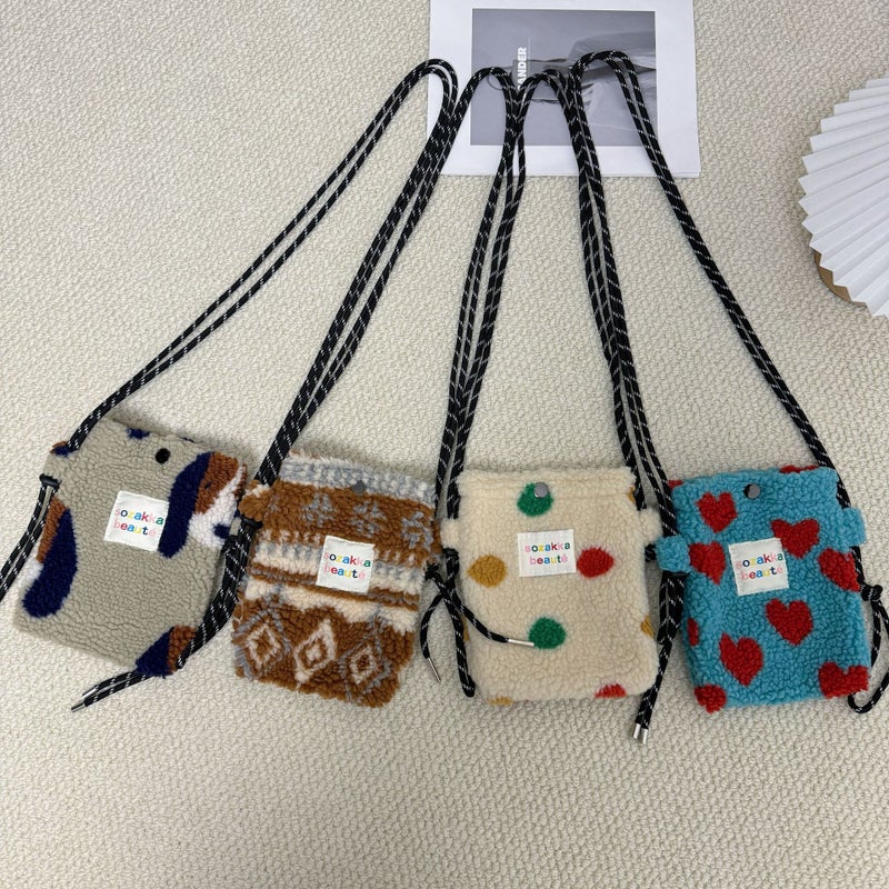 Mini Lamb Fleece Bag Mini Plush Mobile Phone Bag Shoulder Bag Fashionable Small Crossbody Bag For Women - Image 5
