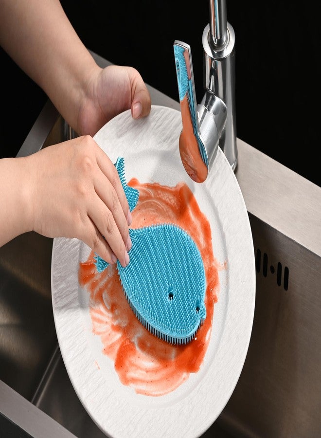 Fox Run Silicone Whale Dish Scrubber, 6" Multipurpose Kitchen Cleaning Brush - Image 4