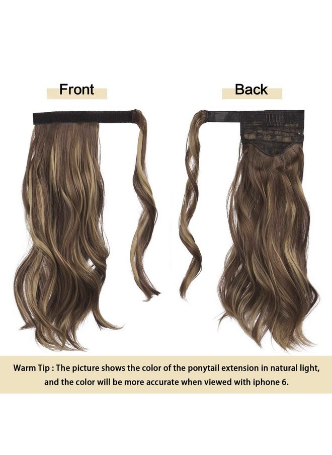 SOFEIYAN Curly Ponytail Extension 15 Inch Heat Resistant Synthetic Natural Wavy Hairpiece Wrap Around Pony Tail Hair Extensions For White Black Women Hair Piece, Brown Highlighted Light Blonde  - Image 1