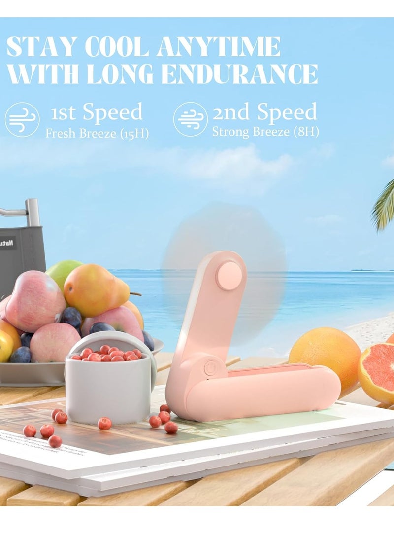 عام مروحة محمولة محمولة، مروحة يد صغيرة 2 في 1، تعمل بالبطارية، 8-15 ساعة عمل، مروحة قابلة للطي شخصية قابلة لإعادة الشحن عبر USB للداخل، مروحة جيب صغيرة أساسيات السفر للخارج - Image 5