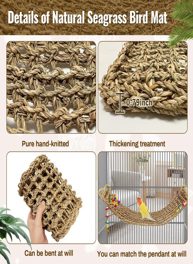 Arfubye 2Pcs 29.5 x 7 inches Large Bird Seagrass Mat Grass Woven Net Parrot Hammock Mat Parakeet Climbing Rope Ladder with Hooks Bird Cage Accessories for Conure Cockatiel Budgie Macaw Bearded Dragon - Image 4