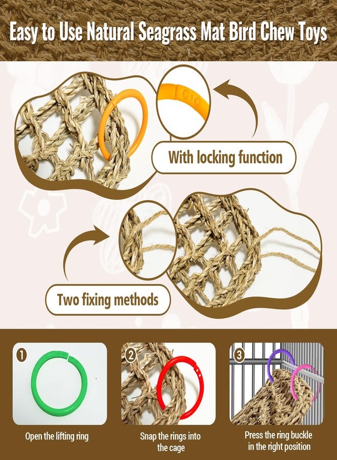 Arfubye 2Pcs 29.5 x 7 inches Large Bird Seagrass Mat Grass Woven Net Parrot Hammock Mat Parakeet Climbing Rope Ladder with Hooks Bird Cage Accessories for Conure Cockatiel Budgie Macaw Bearded Dragon - Image 3