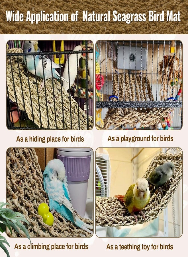 Arfubye 2Pcs 29.5 x 7 inches Large Bird Seagrass Mat Grass Woven Net Parrot Hammock Mat Parakeet Climbing Rope Ladder with Hooks Bird Cage Accessories for Conure Cockatiel Budgie Macaw Bearded Dragon - Image 5