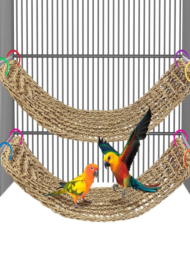 Arfubye 2Pcs 29.5 x 7 inches Large Bird Seagrass Mat Grass Woven Net Parrot Hammock Mat Parakeet Climbing Rope Ladder with Hooks Bird Cage Accessories for Conure Cockatiel Budgie Macaw Bearded Dragon - Image 1