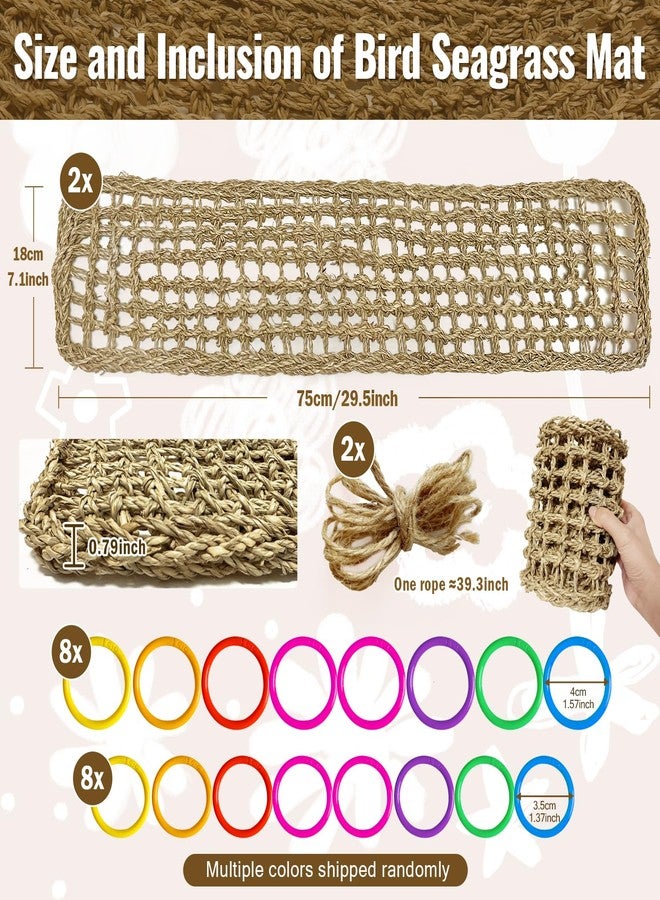 Arfubye 2Pcs 29.5 x 7 inches Large Bird Seagrass Mat Grass Woven Net Parrot Hammock Mat Parakeet Climbing Rope Ladder with Hooks Bird Cage Accessories for Conure Cockatiel Budgie Macaw Bearded Dragon - Image 2