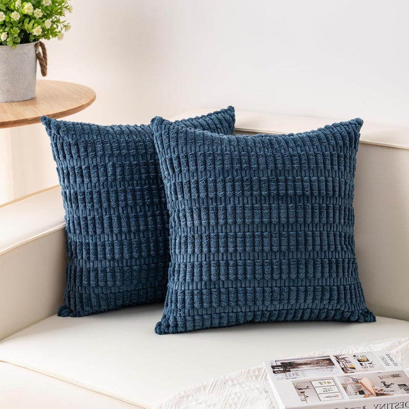Aegero Pack of 2 Corduroy Decorative Throw Pillow Covers 24x24 InchSoft Striped Pillow Covers Modern Farmhouse Home Decor for Sofa Living Room Couch Bed（Teal） - Image 1