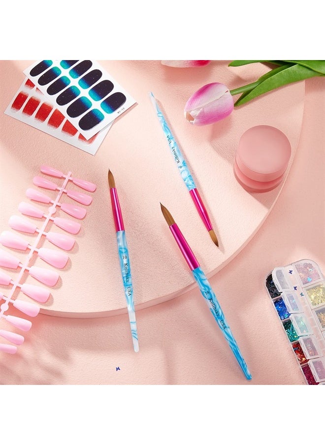 Geiserailie 5 Pieces Kolinsky Acrylic Nail Brush Kolinsky Hair Bristles Crimped Shaped Handle Acrylic Brush Nail Brushes for Acrylic Application Nail Art Manicure Tool Size 6, 8, 10, 12, 14 (Pink, Blue and White)  - Image 4